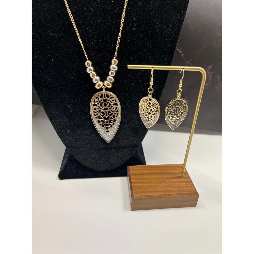 Vintage Upcycled Jewelry Set  Silver Gold Tone Necklace & Earrings